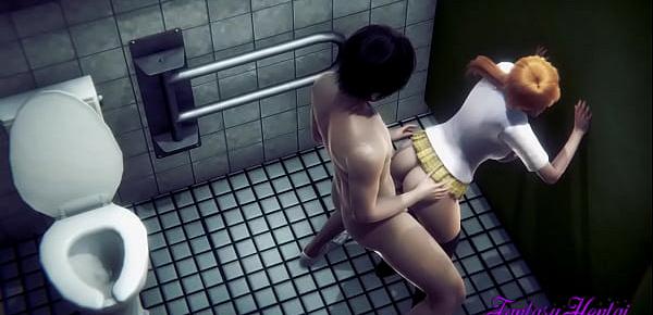  Bleach Hentai - Orihime in the Toilet boobjob and fucked - Anime Manga Japanese Cartoon 3D Porn